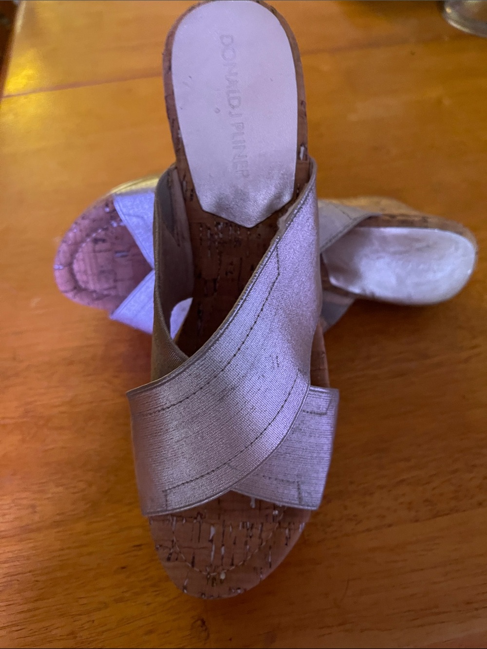 Donald J. Pliner Metallic Lavender Crisscross Cork Wedges